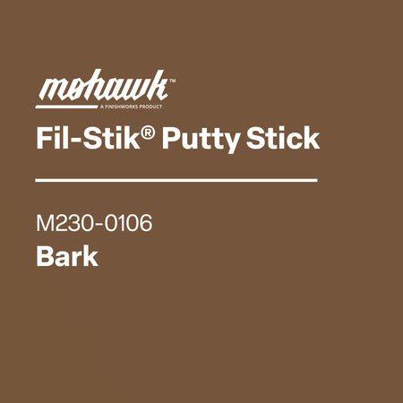 Mohawk Fil-Stik Putty Stick label on a brown background