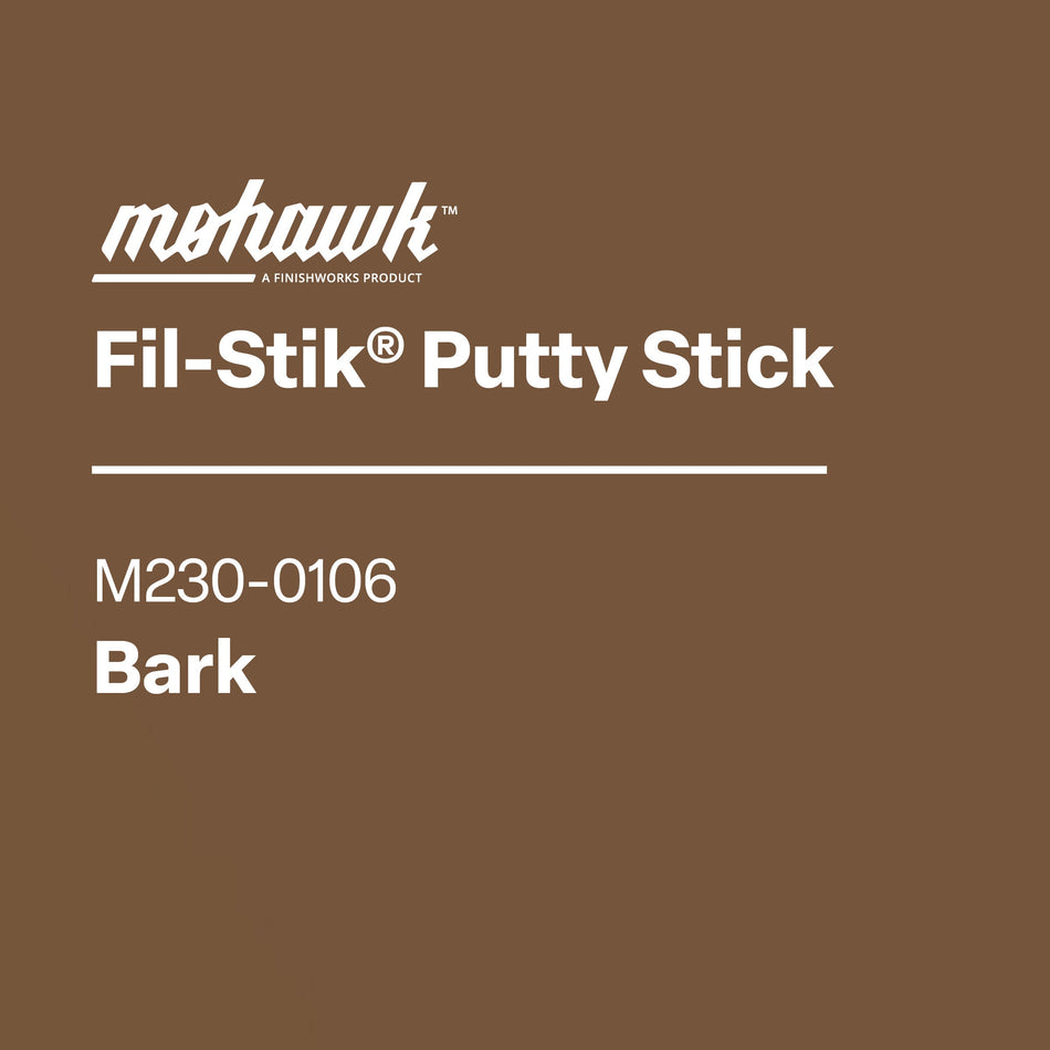 Mohawk Fil-Stik Putty Stick label on a brown background