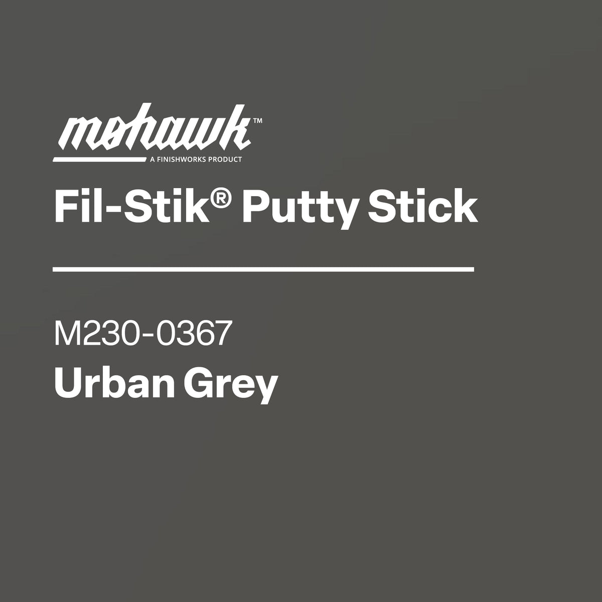 Mohawk Fil-Stik Putty Stick label for Urban Grey on a dark gray background