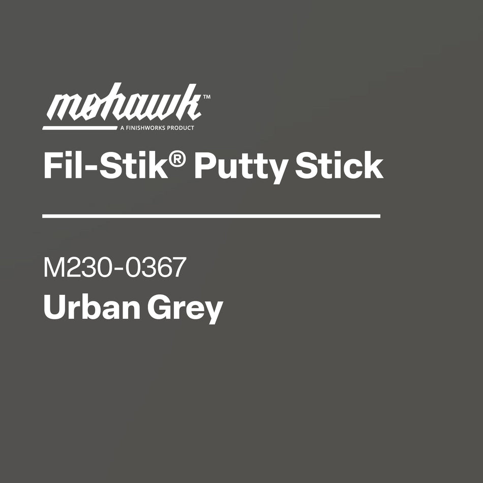 Mohawk Fil-Stik Putty Stick label for Urban Grey on a dark gray background