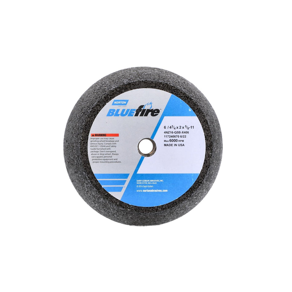 Norton 6 x 2 x 5/8 x 1-1/2 in BlueFire Type 11 Portable Snagging Wheel 4NV 16 Q B