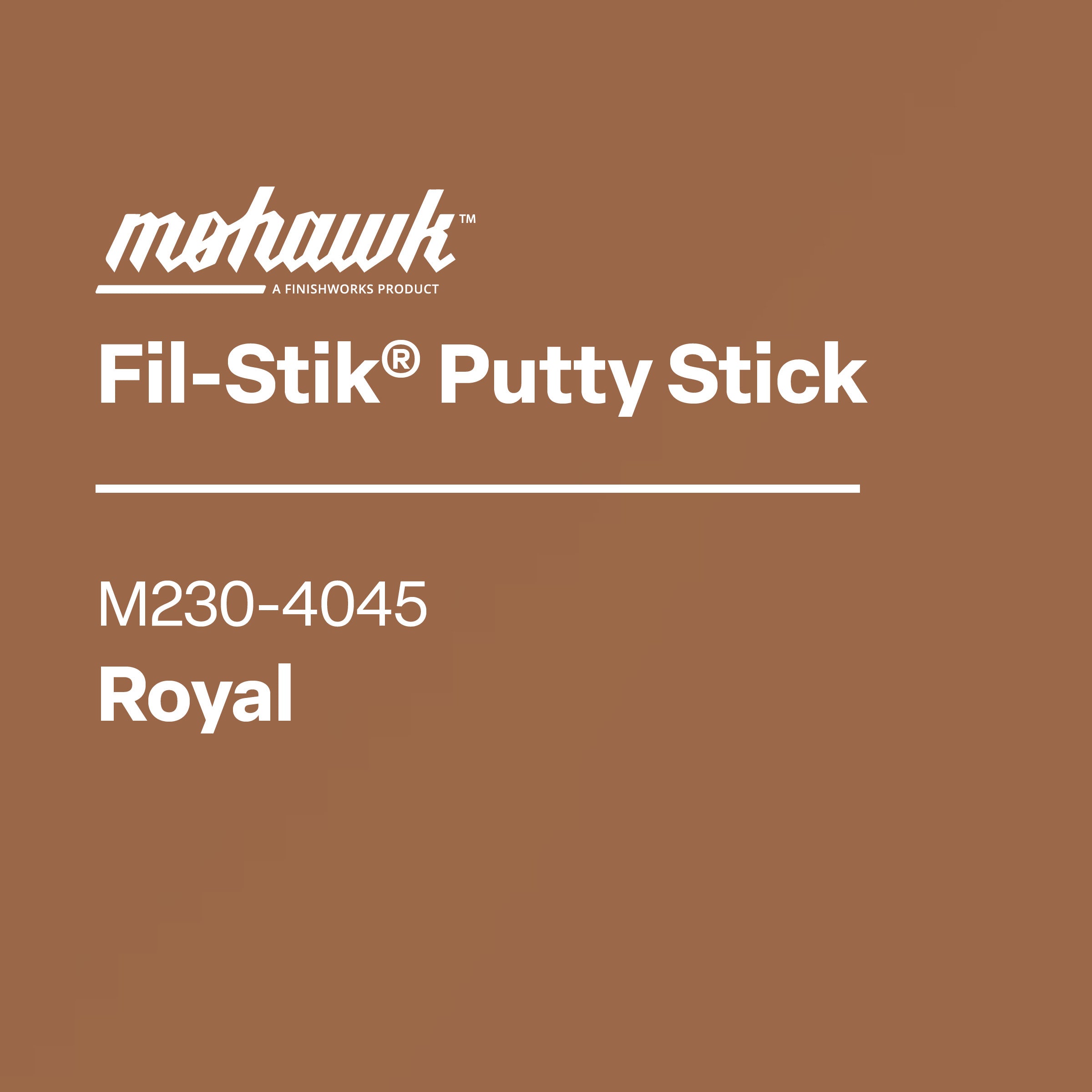 Mohawk Fil-Stik Putty Stick label on a brown background