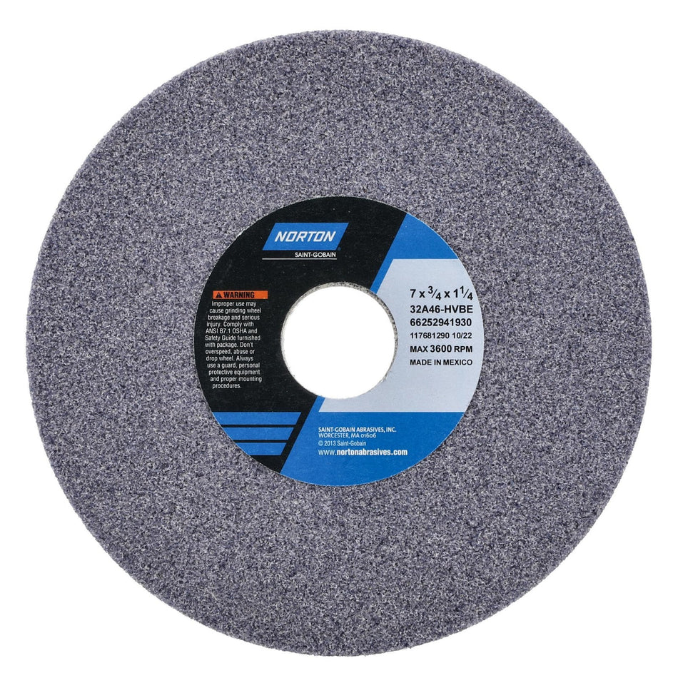 Norton 7 x 3/4 x 1-1/4 In. Toolroom Wheel >4 in 32A 46 H VBE Type 01