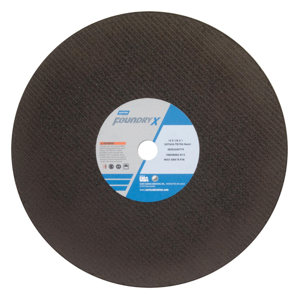 Norton 14 x 1/8 x 1 in Foundry X Type 01 Reinforced Cut-Off Wheel AO 24 Grit T B75N, 10-Pack