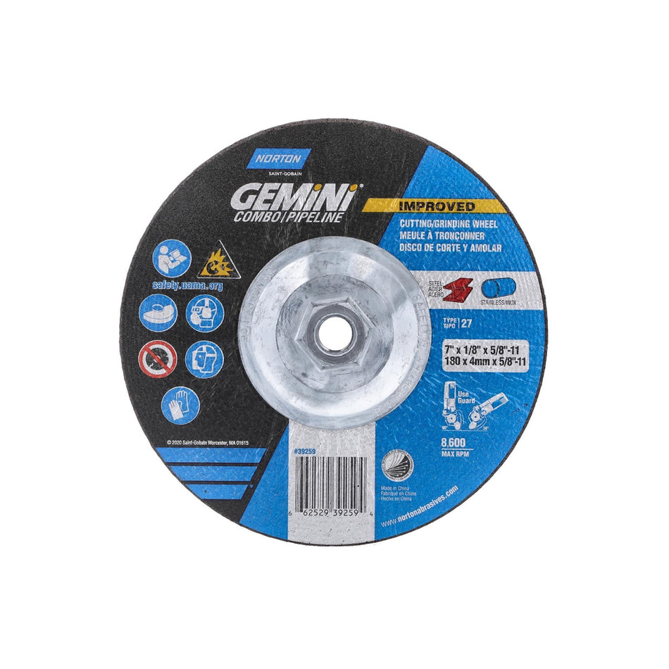 Norton 7 x 1/8 in Gemini Type 27 Grinding Wheel AO 24 Grit T, 10-Pack