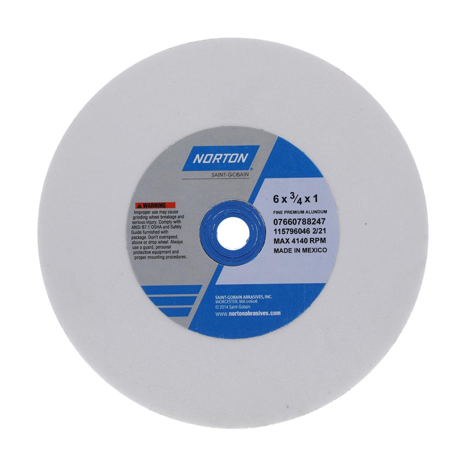Norton 6 x 3/4 x 1 in Premium Bench Straight Wheel 01 38A 100 J VBE