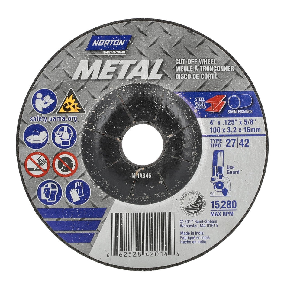 Norton 4 x 1/8 in Metal Type 27 Grinding Wheel AO 24 Grit Q B, 25-Pack
