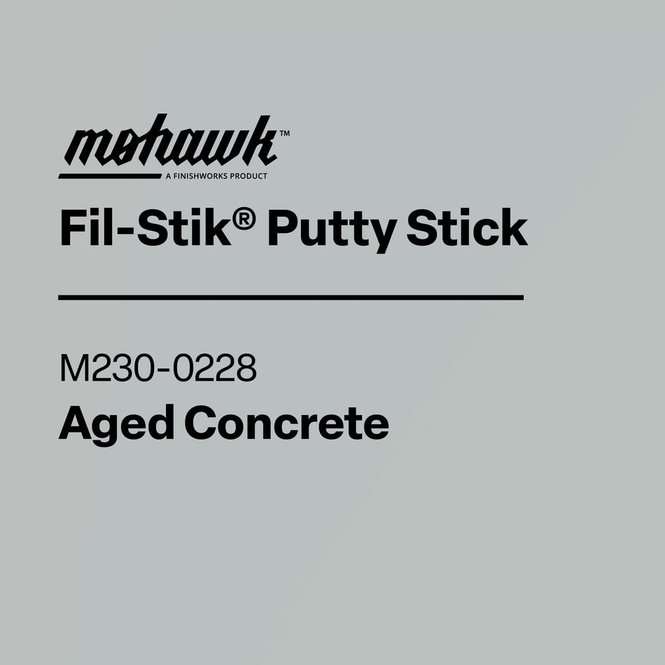 Label for Mohawk Fil-Stik Putty Stick in Aged Papyrus color on a gray background