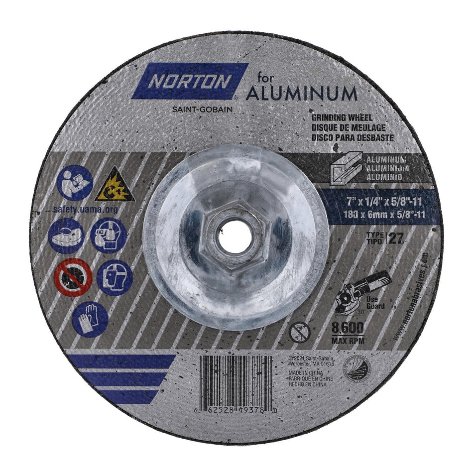 Norton 7 x 1/4 x 5/8 in Type 27 Grinding Wheel AO 20 Grit P, 10-Pack