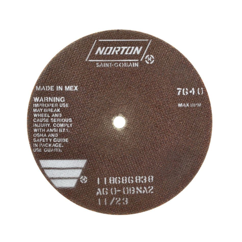 Norton 8 x 0.035 x 1/2 in OBNA2 Type 41 Reinforced Cut-Off Wheel AO 60 Grit O BNA2, 25-Pack