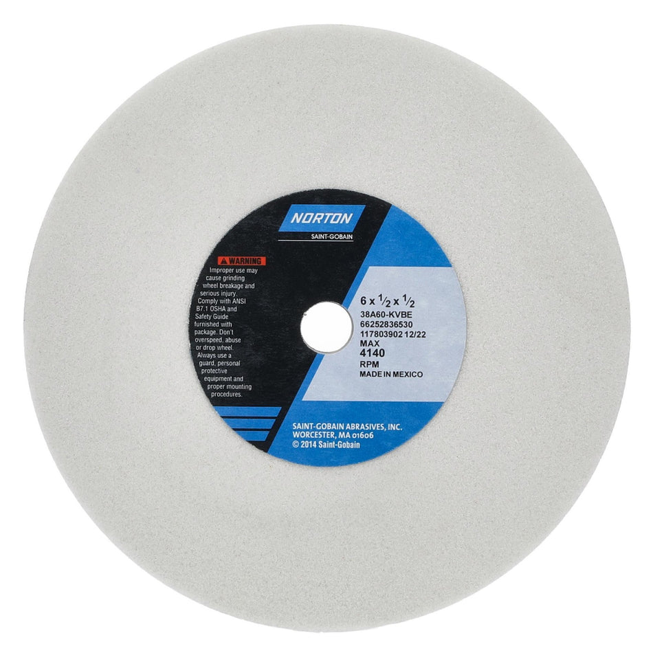 Norton 6 x 1/2 x 1/2 in Type 01 Toolroom Wheel 38A 60 K VBE