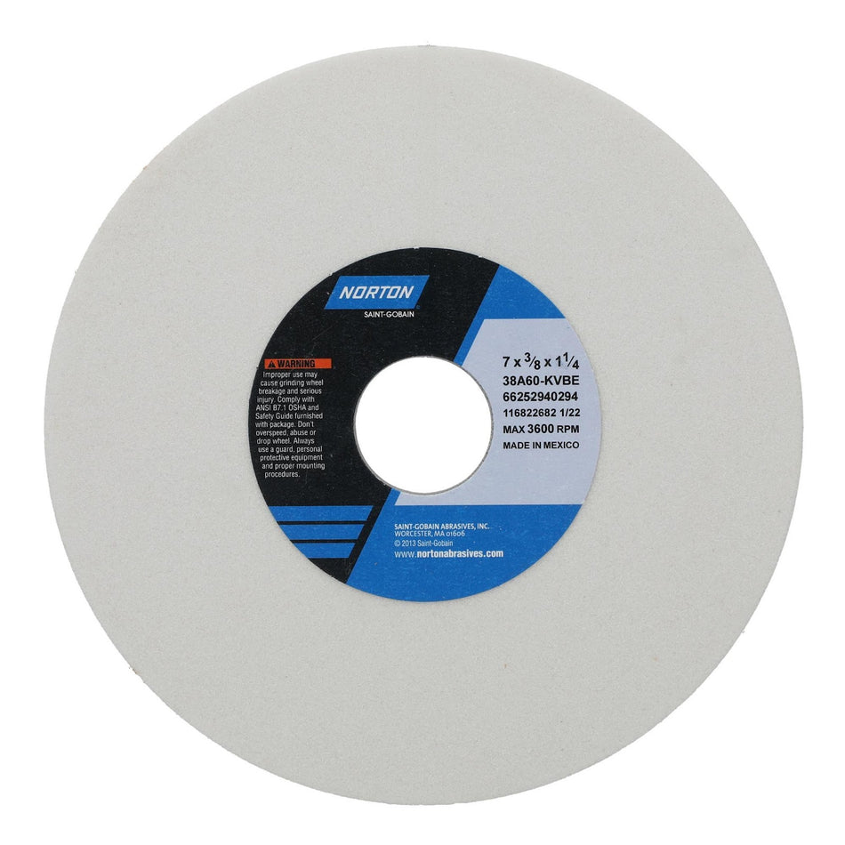 Norton 7 x 3/8 x 1-1/4 in Type 01 Toolroom Wheel 38A 60 K VBE