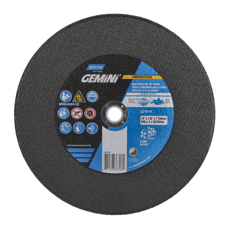 Norton 12 x 1/8 in Gemini Type 41 Cut-Off Wheel AO 24 Grit T, 10-Pack