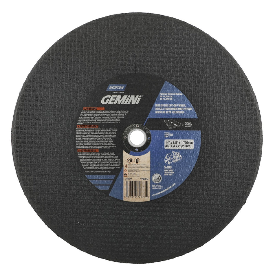 Norton 14 x 1/8 in Gemini Type 41 Cut-Off Wheel SC 24 Grit S, 10-Pack