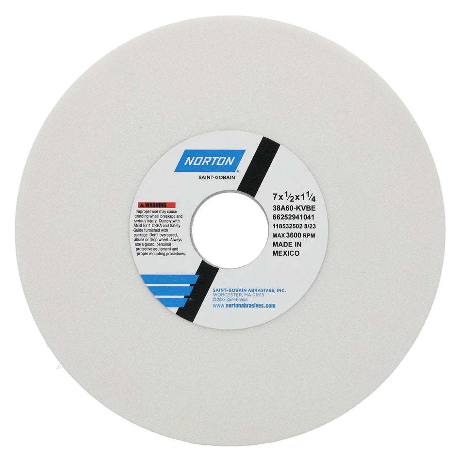 Norton 7 x 1/2 x 1-1/4 in Type 01 Toolroom Wheel 38A 60 K VBE