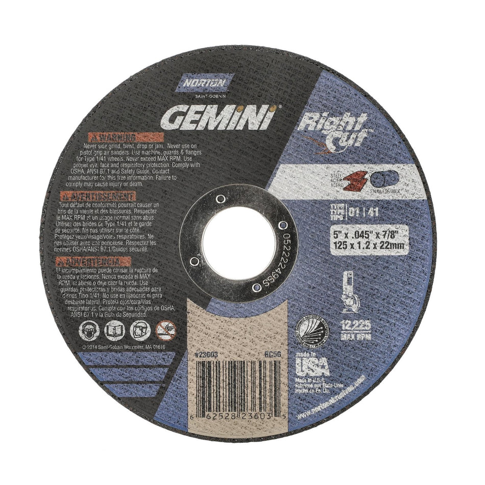 Norton 5 x 0.045 in Gemini Type 41 Cut-Off Wheel AO 36 Grit Q, 25-Pack