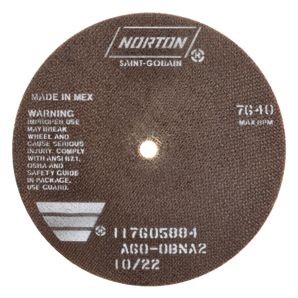 Norton 8 x 0.06 x 1/2 in OBNA2 Type 41 Reinforced Cut-Off Wheel AO 60 Grit O BNA2, 25-Pack
