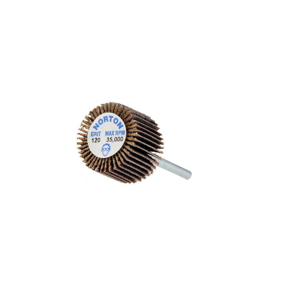Norton 3/4 x 1/2 in Merit Spindle Flap Wheel P120 Grit R369 Aluminum Oxide, 10-Pack
