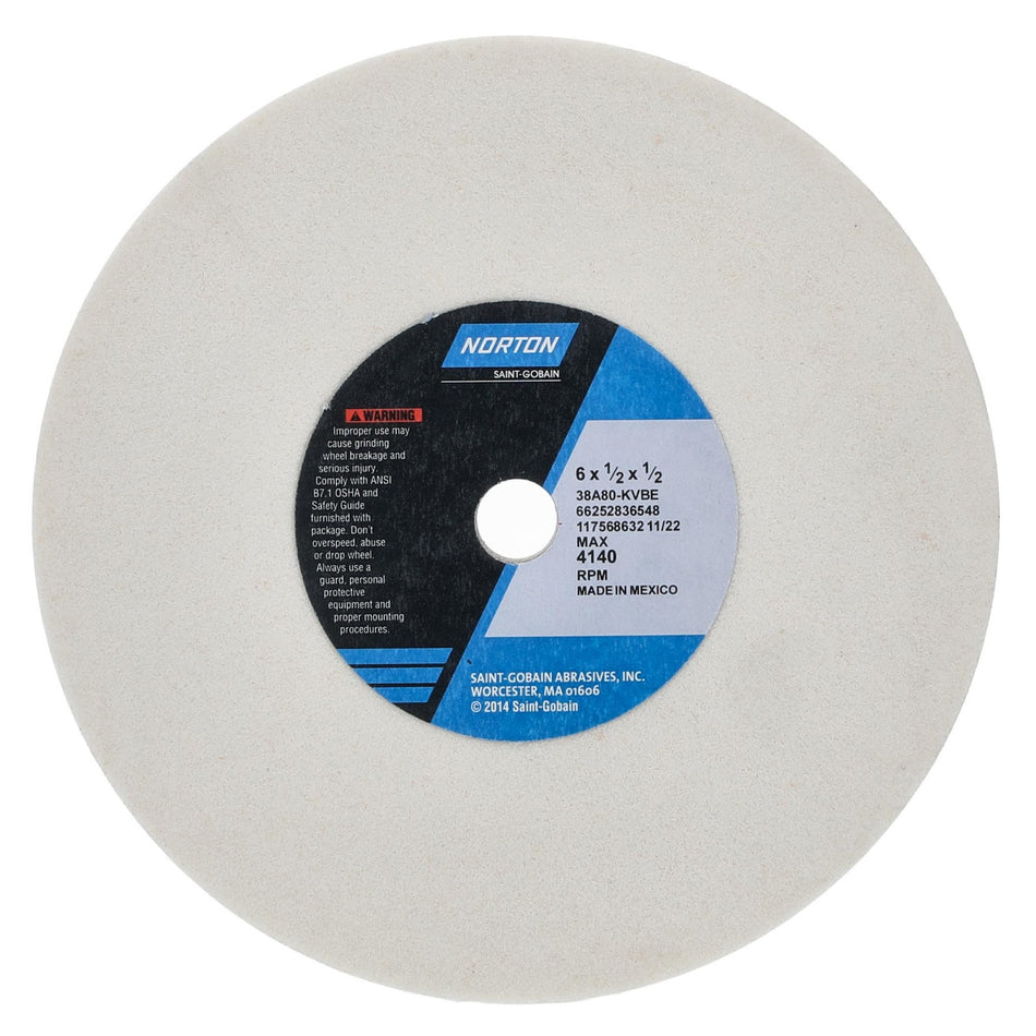 Norton 6 x 1/2 x 1/2 in Type 01 Toolroom Wheel 38A 80 K VBE