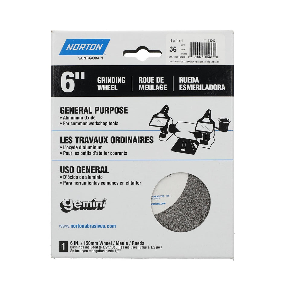 Norton 6 x 1 x 1 in Gemini Bench Straight Wheel 01 57A 36 P VBE
