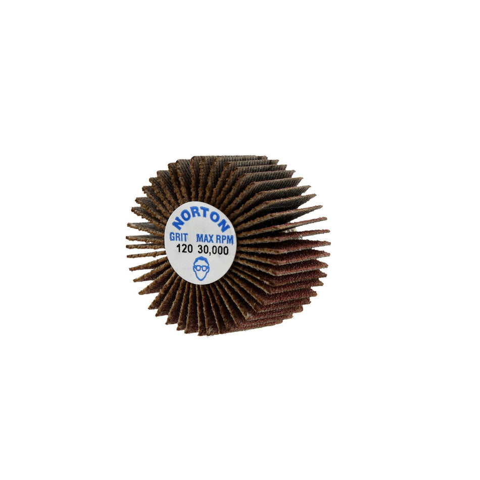 Norton 1 x 5/8 in Metal Spindle Flap Wheel P120 Grit R207 Aluminum Oxide, 10-Pack