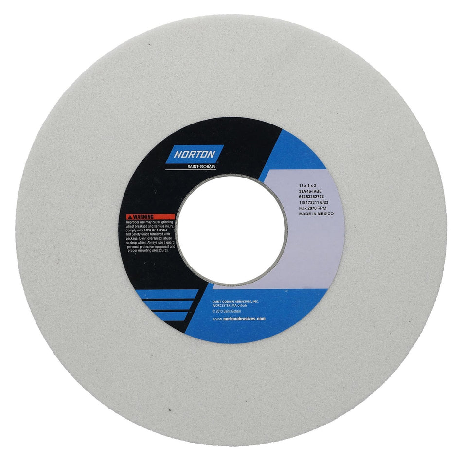 Norton 12 x 1 x 3 in Type 01 Toolroom Wheel 38A 46 I VBE