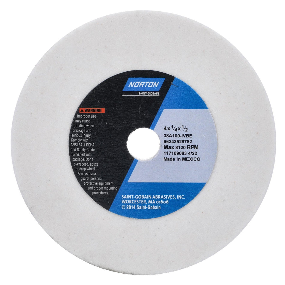 Norton 4 x 1/4 x 1/2 in Type 01 Toolroom Wheel 38A 100 I VBE