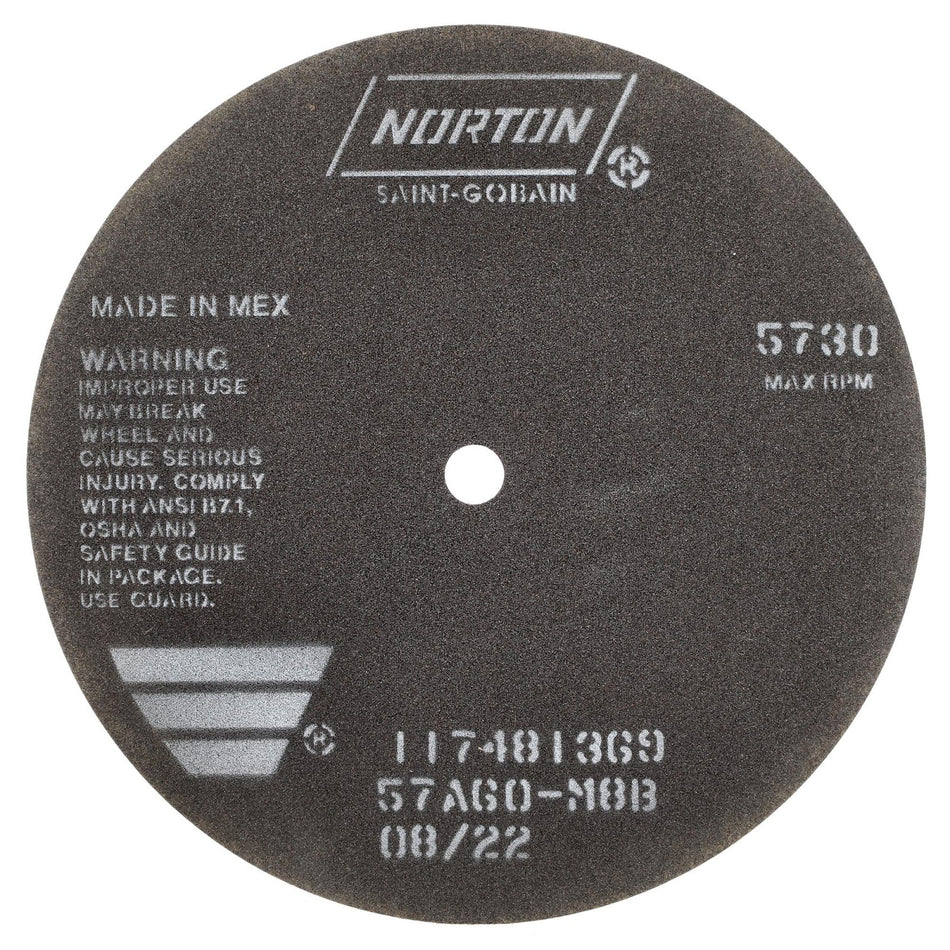 Norton 8 x 1/16 x 1/2 in B Type 41 Non-Reinforced Cut-Off Wheel AO 60 Grit M B, 25-Pack
