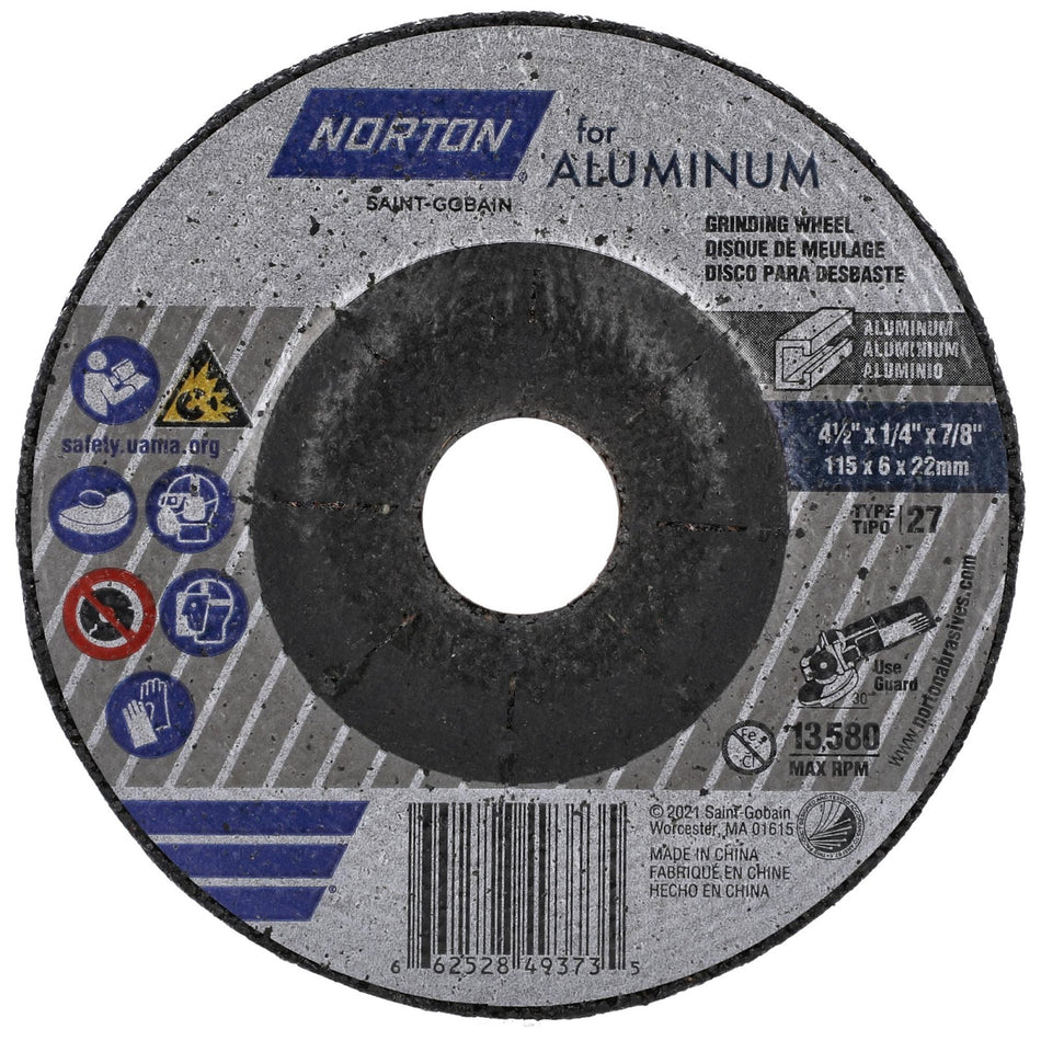 Norton 4-1/2 x 1/4 in Alu Type 27 Grinding Wheel AO 20 Grit P, 25-Pack