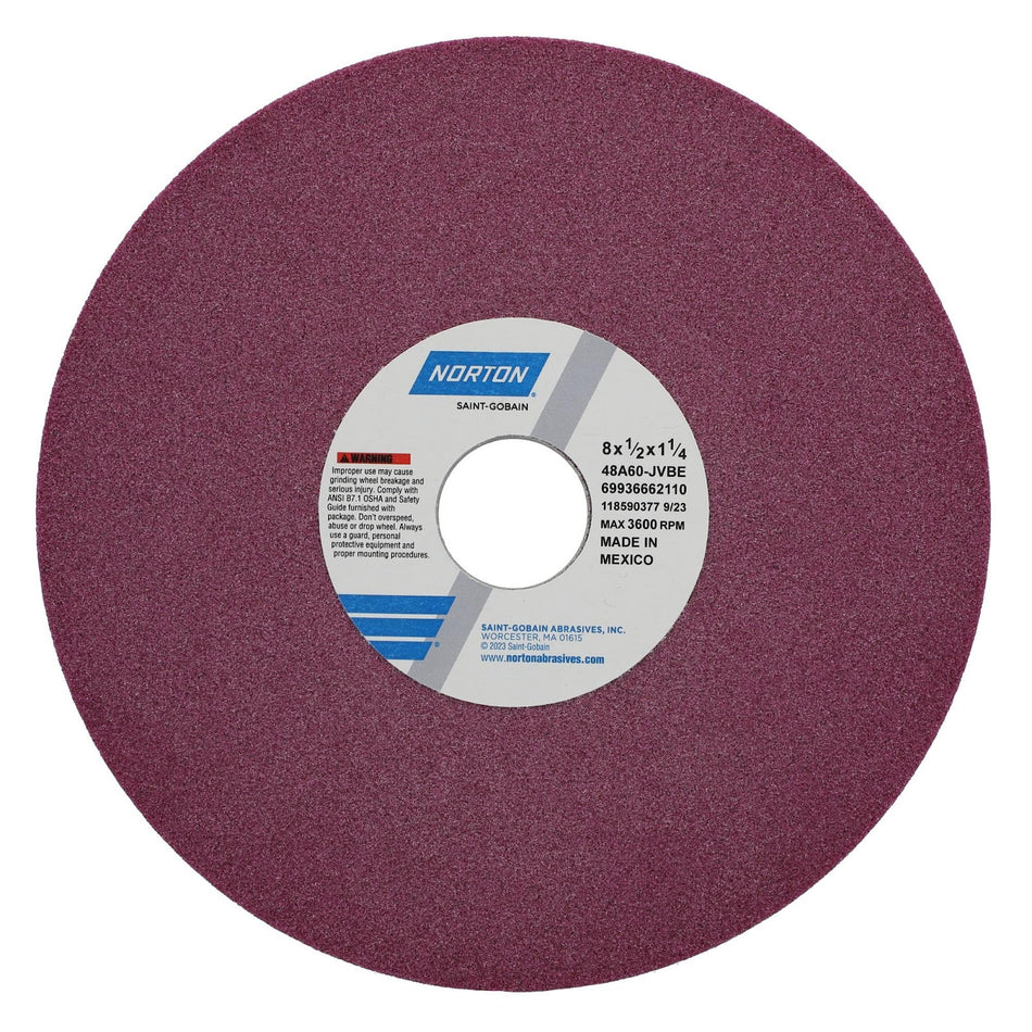 Norton 8 x 1/2 x 1-1/4 in Type 01 Toolroom Wheel 48A 60 J VBE