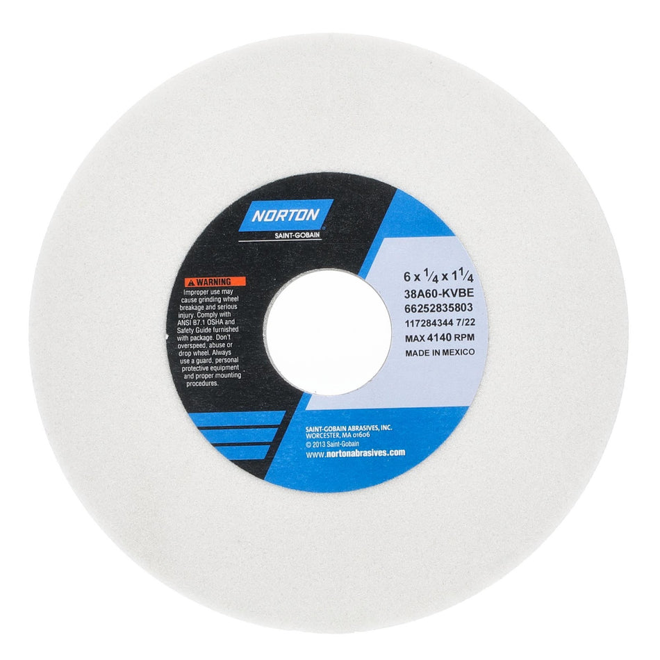 Norton 6 x 1/4 x 1-1/4 in Type 01 Toolroom Wheel 38A 60 K VBE