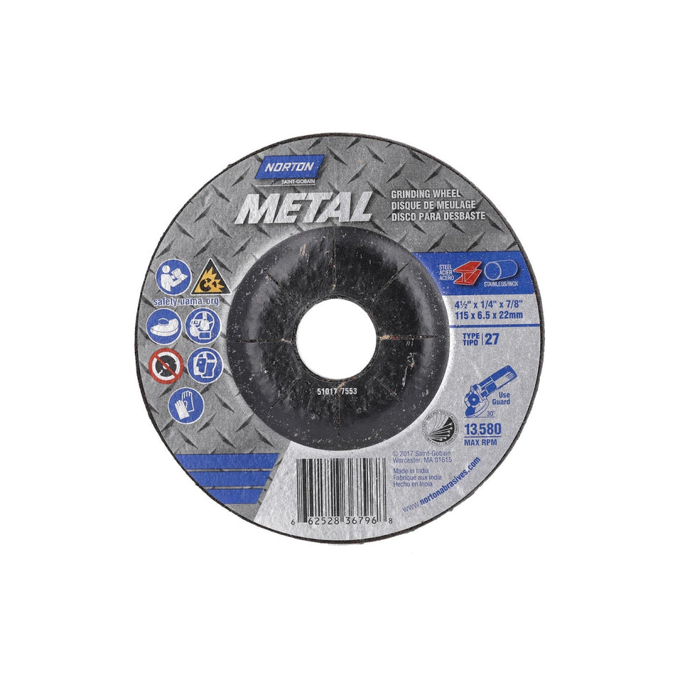 Norton 4-1/2 x 1/4 in Medallion Type 27 Grinding Wheel AO 24 Grit Q B, 50-Pack