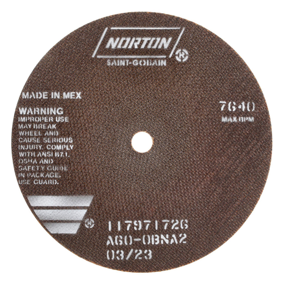 Norton 8 x 0.035 x 5/8 in OBNA2 Type 41 Reinforced Cut-Off Wheel AO 60 Grit O BNA2, 25-Pack