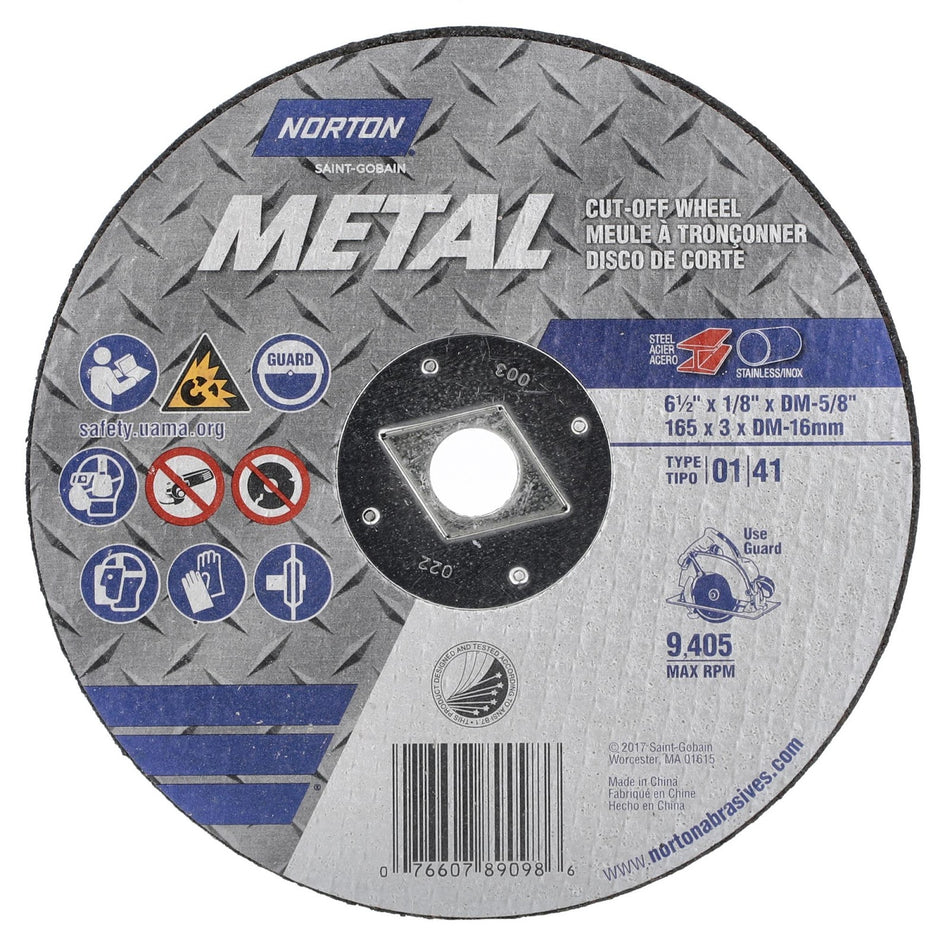 Norton 6-1/2 x 1/8 in Metal Type 41 Cut-Off Wheel AO 24 Grit T, 5-Pack