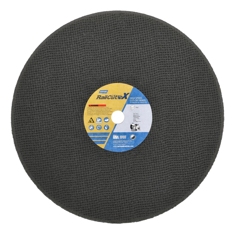 Norton 16 x 1/8 x 1 in RailCut X Type 01 Reinforced Cut-Off Wheel ZA 24 Grit R BNA, 10-Pack