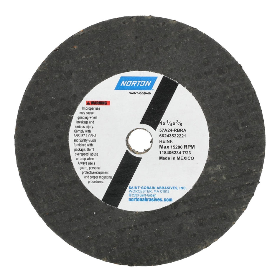 Norton 4 x 1/4 x 3/8 in Gemini Type 01 Portable Snagging Wheel 57A 24 R BRA, 10-Pack