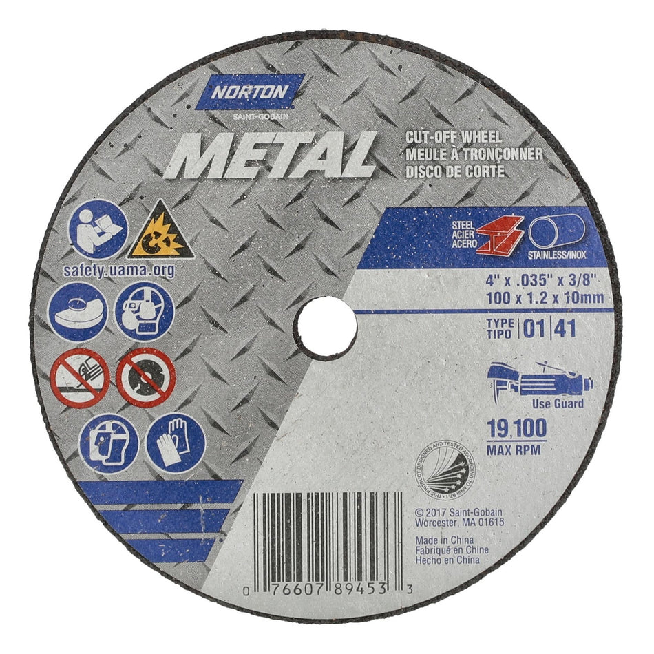 Norton 4 x 0.035 in Metal Type 41 Cut-Off Wheel AO 60 Grit L, 25-Pack