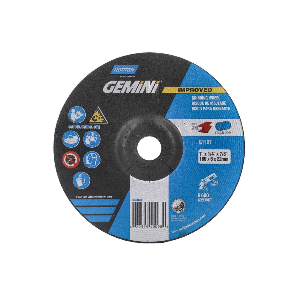 Norton 7 x 1/4 in Gemini Type 27 Grinding Wheel AO 24 Grit T B, 20-Pack