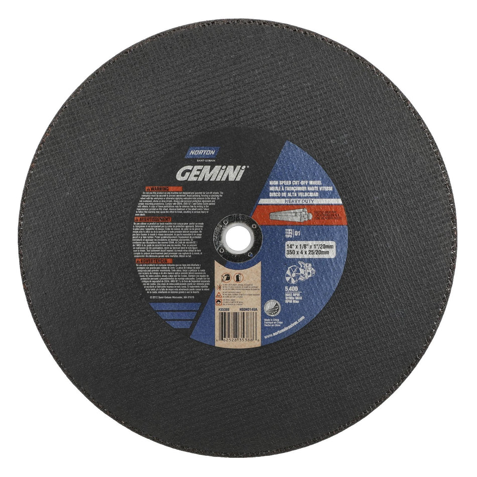 Norton 14 in x 1/8 in x Multi Arbor Gemini Type 41 Cut-Off Wheel SC 24 Grit S, 10-Pack