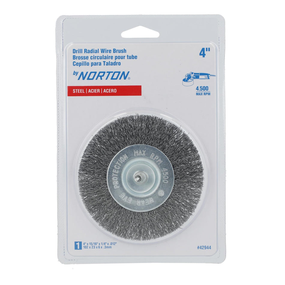 Norton 4 x 0.012 x 1/4 in Shank Mounted Wheel Brush, 12-Pack