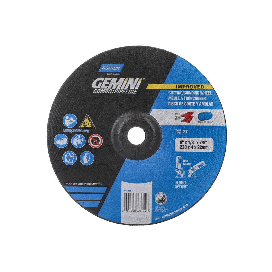 Norton 9 x 1/8 in Gemini Type 27 Grinding Wheel AO 24 Grit T, 20-Pack
