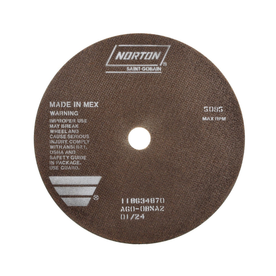 Norton 12 x 0.075 x 1-1/4 in OBNA2 Type 41 Reinforced Cut-Off Wheel AO 60 Grit O BNA2, 10-Pack