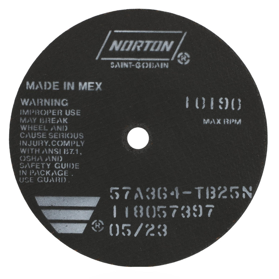 Norton 6 x 1/16 x 1/2 in B25N Type 41 Reinforced Cut-Off Wheel AO 36 Grit T B25N, 25-Pack