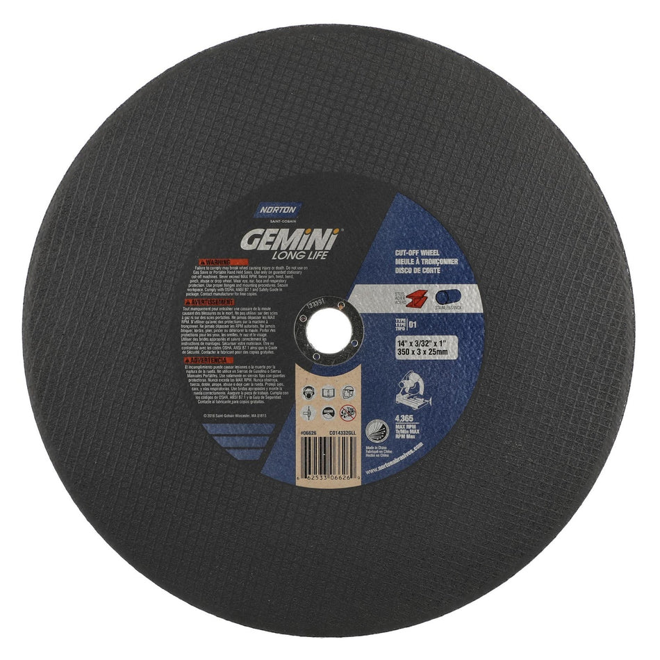 Norton 14 x 3/32 in Gemini Type 41 Cut-Off Wheel AO 36 Grit P, 10-Pack