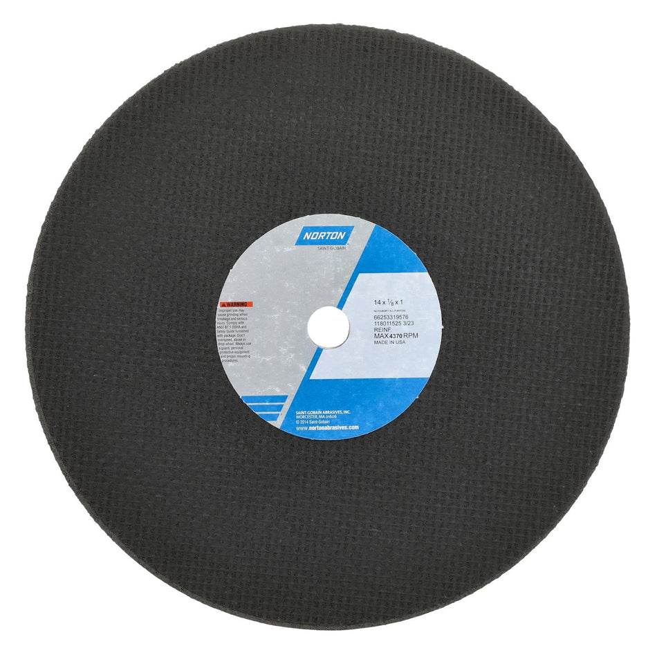 Norton 14 x 1/8 x 1 in NorZon Type 41 Reinforced Cut-Off Wheel ZA 30 Grit V B65N, 10-Pack