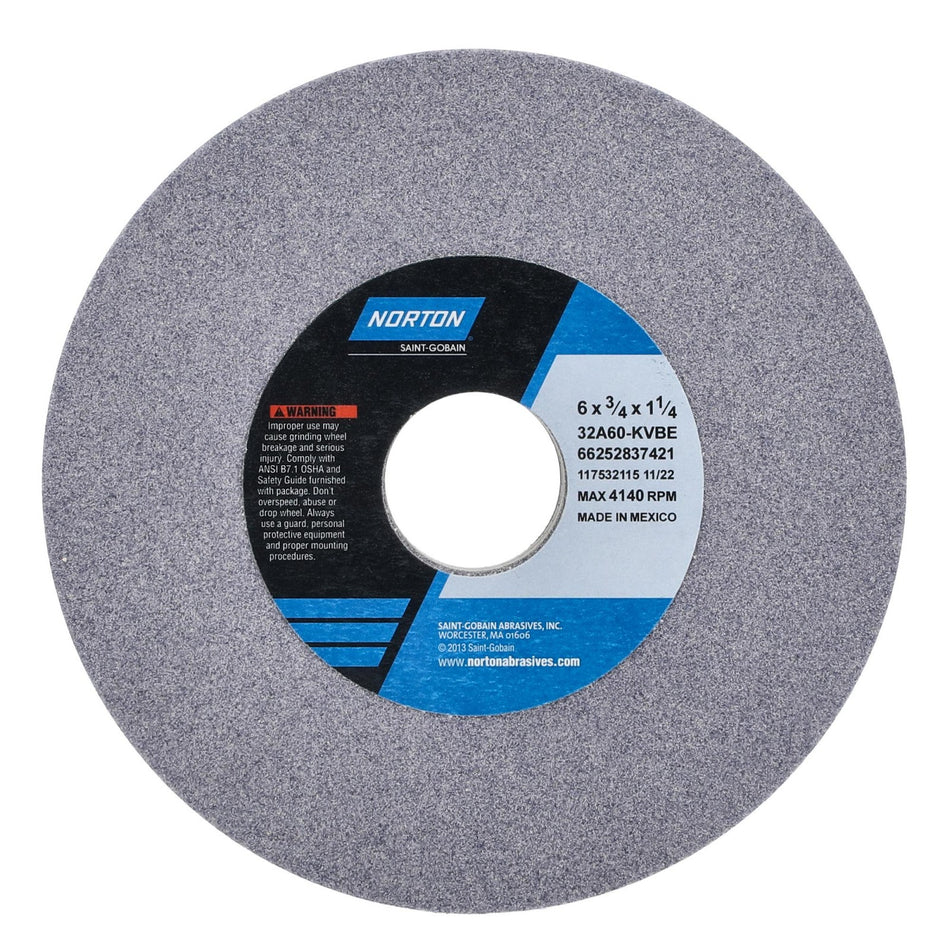 Norton 6 x 3/4 x 1-1/4 in Type 01 Toolroom Wheel 32A 60 K VBE