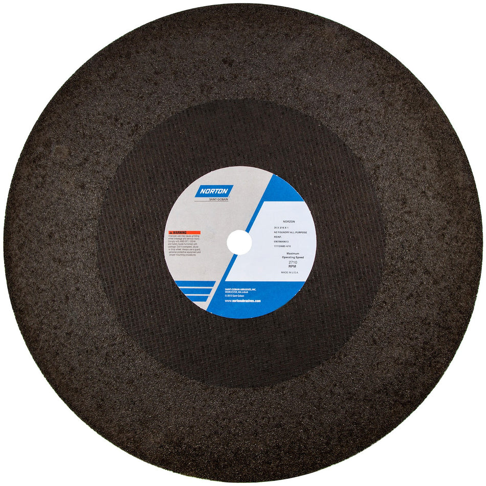 Norton 20 x 3/16 x 1 in NorZon Type 41 Reinforced Cut-Off Wheel ZA 24 Grit V B65B, 10-Pack