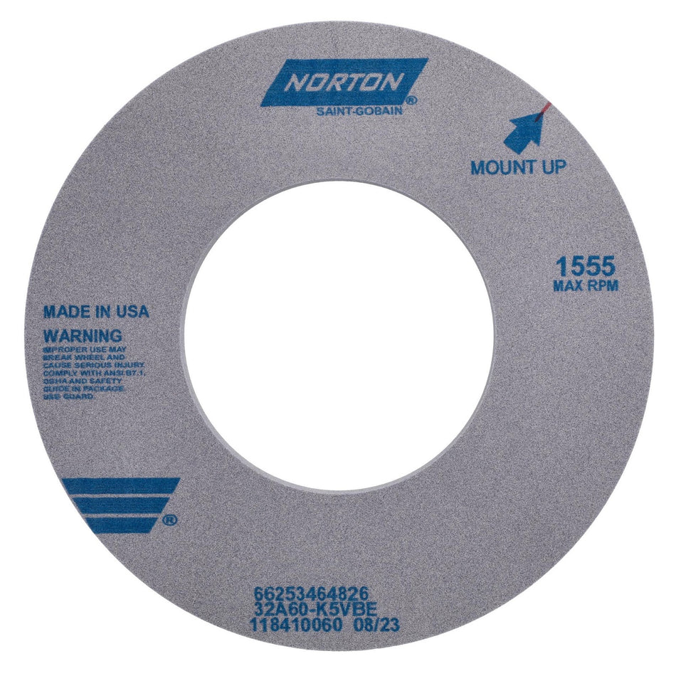 Norton 16 x 1 x 8 in Type 01 Cylindrical Grinding Wheel AO 60 K VBE