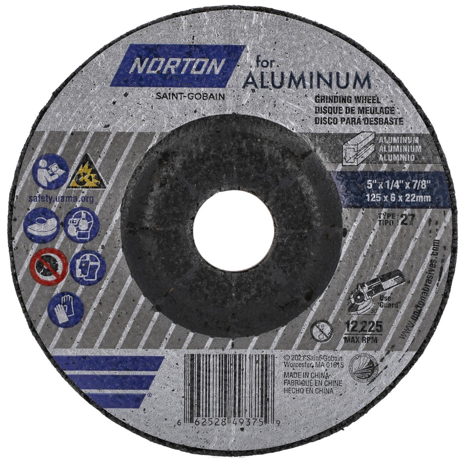 Norton 5 x 1/4 x 7/8 in Type 27 Grinding Wheel AO 20 Grit P, 25-Pack