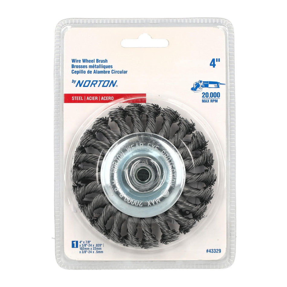 Norton 4 x 0.020 x 3/8-24 x 7/8 x 1/2 In. Carbon Steel Standard Twist Knot Wire Wheel Brush, 10-Pack